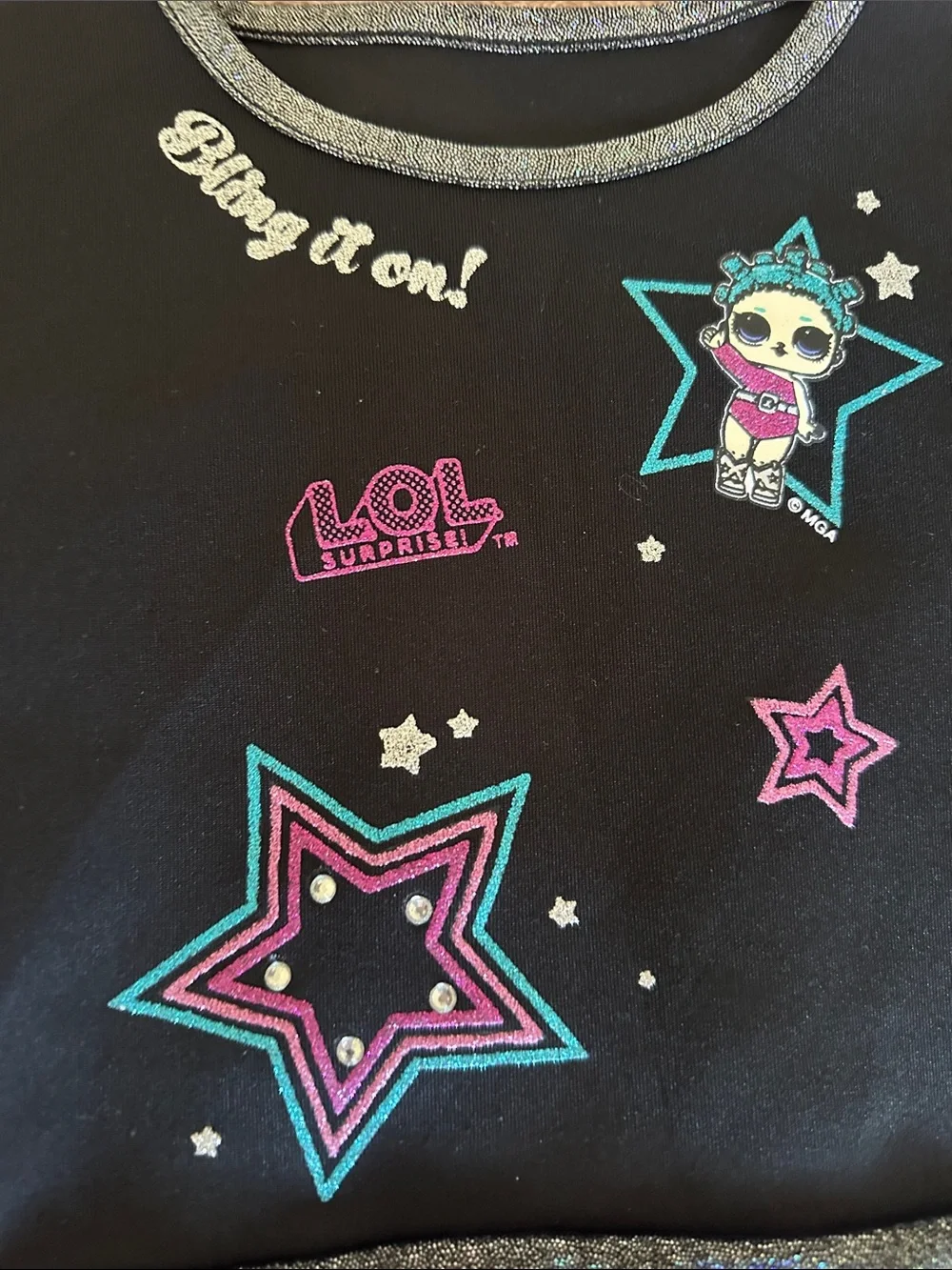 L.O.L. Surprise! Black Dress with Pink & Teal Star Accents size S6/6X